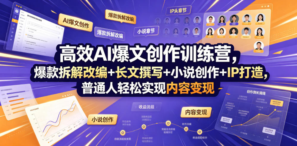 高效AI爆文创作训练营，爆款拆解改编+长文撰写+小说创作+IP打造，普通人轻松实现内容变现-孔明聊项目
