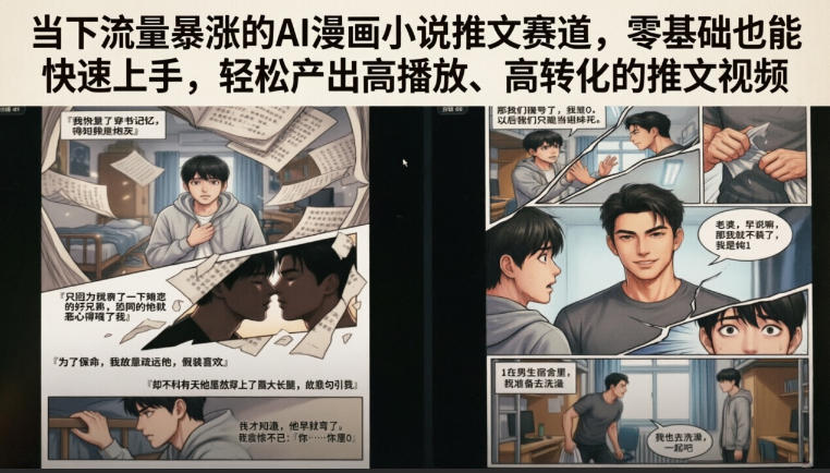 当下流量暴涨的AI漫画小说推文赛道，零基础也能快速上手，轻松产出高播放、高转化的推文视频-孔明聊项目