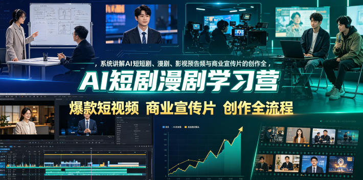 AI短剧漫剧学习营，系统讲解AI短剧、漫剧、影视预告片、爆款短视频与商业宣传片的创作全流程-孔明聊项目