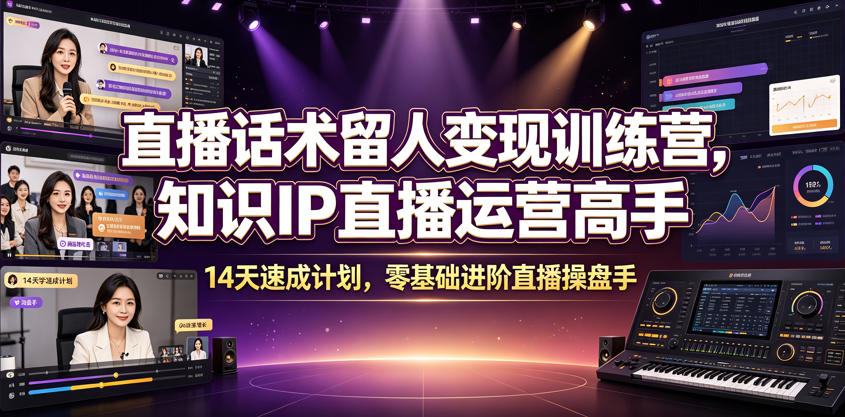 直播话术留人变现训练营，知识IP直播运营高手，14天速成计划，零基础进阶直播操盘手-孔明聊项目