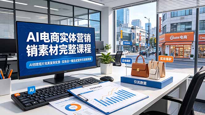 AI电商实体营销素材完整课程，AI创意短片完美复刻实景，实体店一键生成宣传引流短视频-孔明聊项目