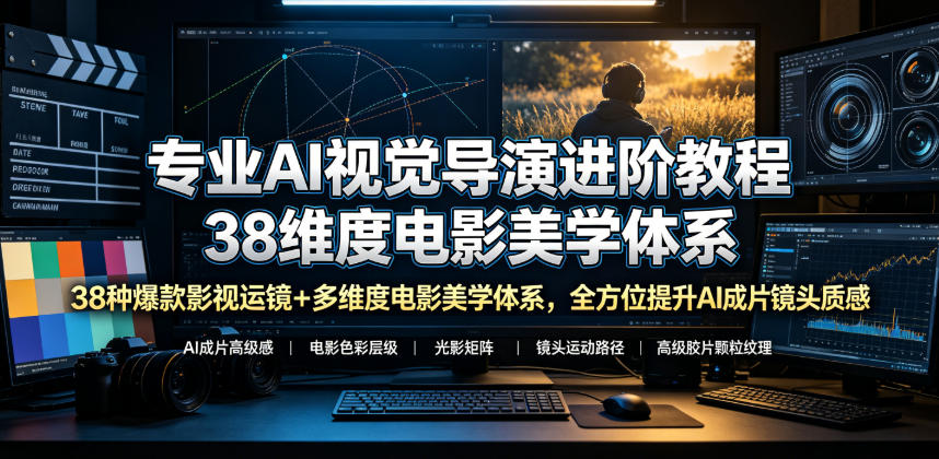 专业AI视觉导演进阶教程，38种爆款影视运镜+多维度电影美学体系，全方位提升AI成片高级感与镜头质感-孔明聊项目