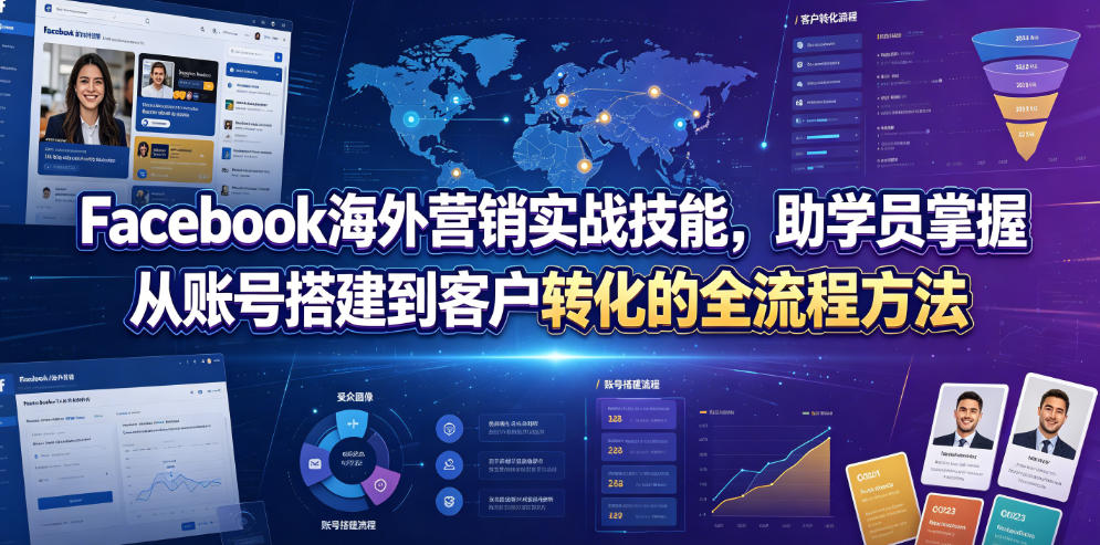 Facebook海外营销实战技能，助学员掌握从账号搭建到客户转化的全流程方法-孔明聊项目