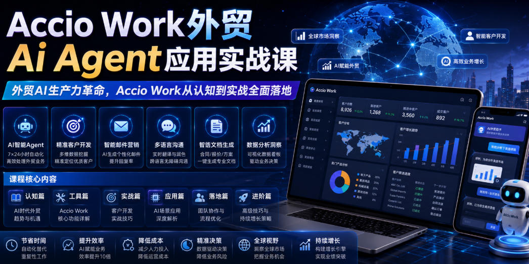 Accio Work外贸Ai Agent应用实战课，外贸AI生产力革命，Accio Work从认知到实战全面落地-孔明聊项目