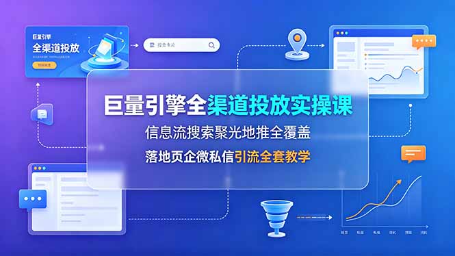 巨量引擎全渠道投放实操课，信息流搜索聚光地推全覆盖，落地页企微私信引流全套教学-孔明聊项目