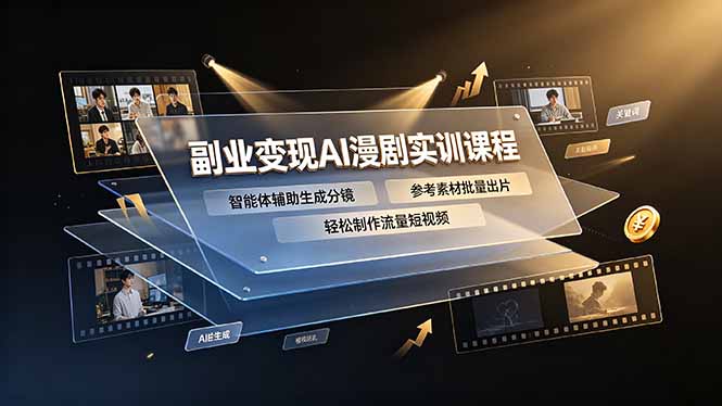 副业变现AI漫剧实训课程，智能体辅助生成分镜，参考素材批量出片，轻松制作流量短视频-孔明聊项目