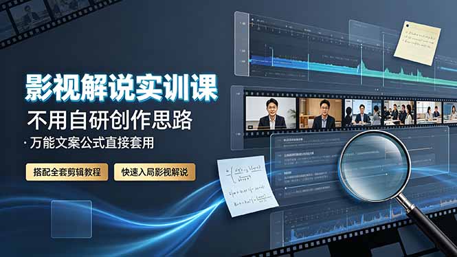 影视解说实训课：不用自研创作思路，万能文案公式直接套用，搭配全套剪辑教程，快速入局影视解说-孔明聊项目