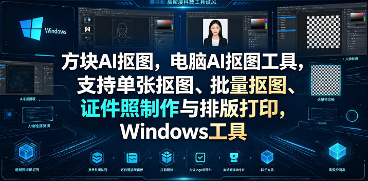 方块AI抠图，电脑AI抠图工具，支持单张抠图、批量抠图、证件照制作与排版打印，Windows工具-孔明聊项目