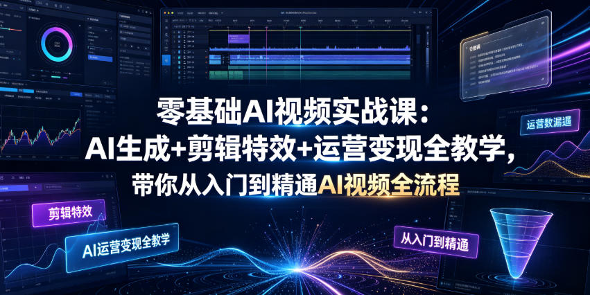 零基础AI视频实战课：AI生成+剪辑特效+运营变现全教学，带你从入门到精通AI视频全流程-孔明聊项目