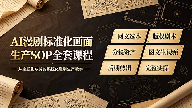 AI漫剧标准化画面生产SOP全套课程，网文选本版权剧本分镜资产全覆盖，图文生视频后期剪辑完整实操教学-孔明聊项目