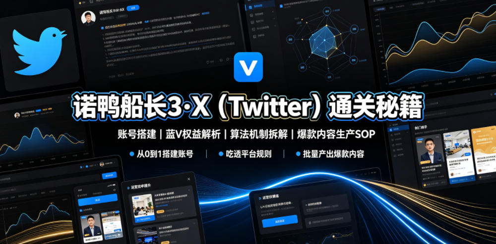 诺鸭船长3·X(Twitter)通关秘籍，涵盖账号搭建、蓝V权益解析、算法机制拆解及爆款内容生产SOP-孔明聊项目