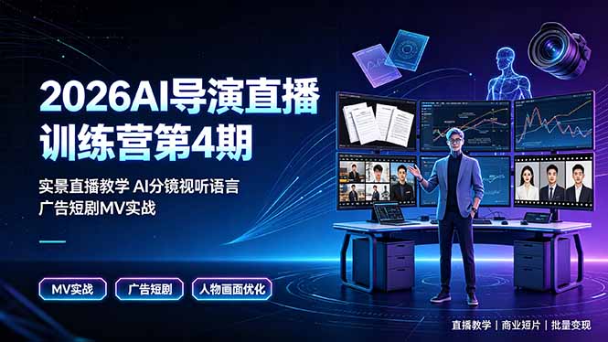 2026AI导演直播训练营第4期，实景直播教学AI分镜视听语言，广告短剧MV实战，解决人物画面崩坏痛点-孔明聊项目