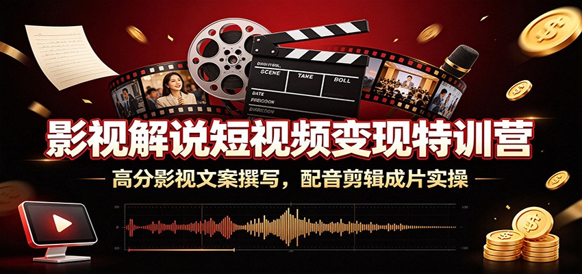影视解说短视频变现特训营：高分影视文案撰写，配音剪辑成片实操-孔明聊项目
