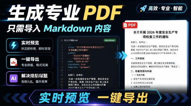 只需导入Markdown内容，实时预览一键导出专业PDF！轻松解决AI生成内容排版问题Presto-孔明聊项目