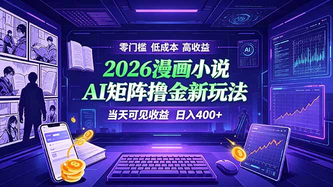 爆款小说漫画大阅读 ai矩阵操作 当天可见收益 日入400+ 零门槛 高收益-孔明聊项目