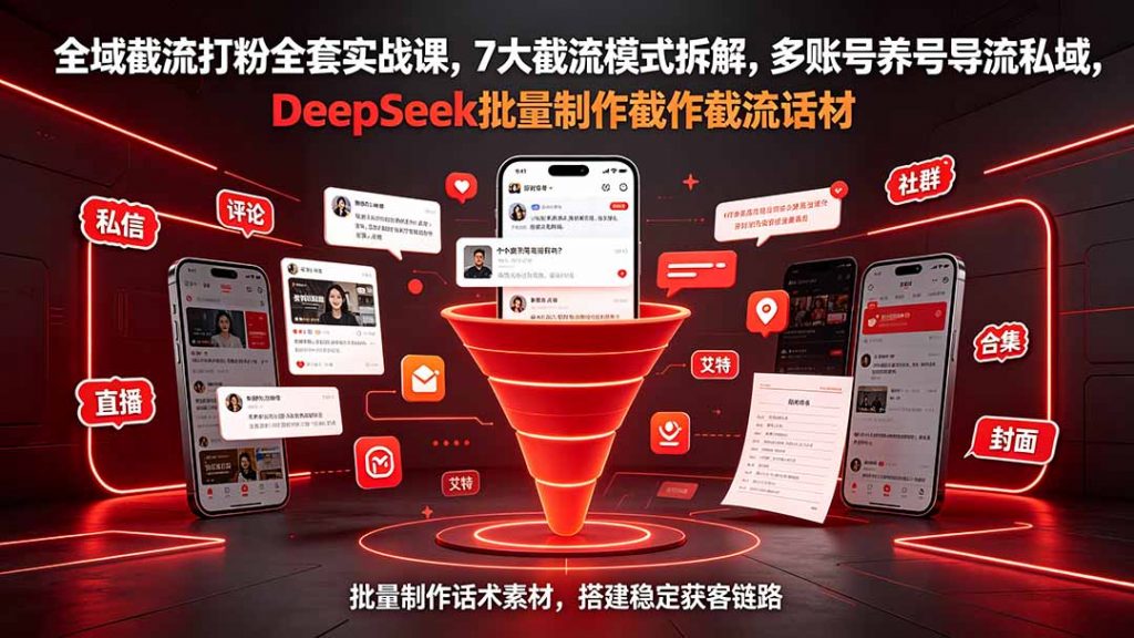 全域截流打粉全套实战课，7大截流模式拆解，多账号养号导流私域，DeepSeek批量制作截流话术素材-孔明聊项目