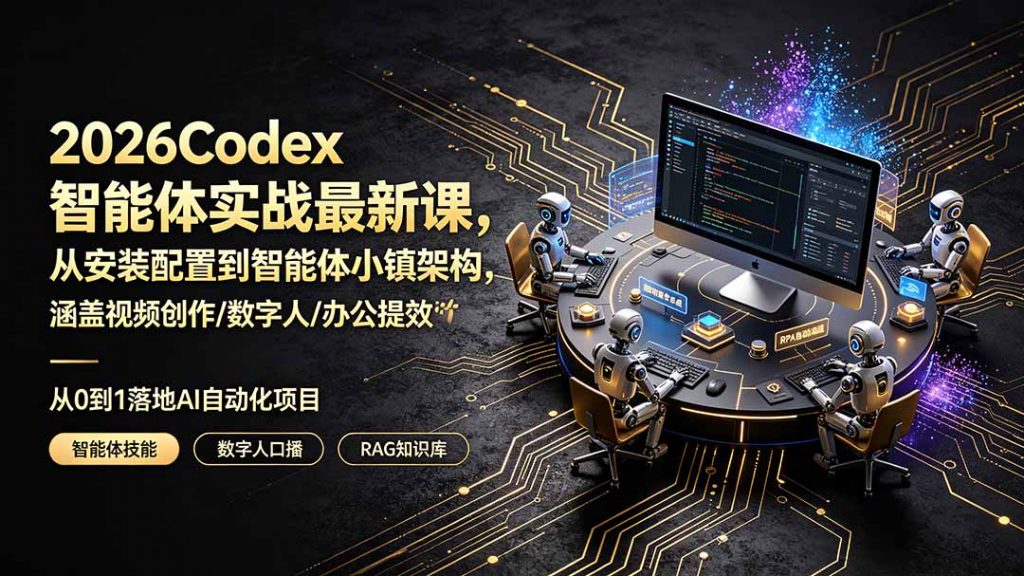2026Codex智能体实战最新课，从安装配置到智能体小镇架构，涵盖视频创作/数字人/办公提效全技能-孔明聊项目