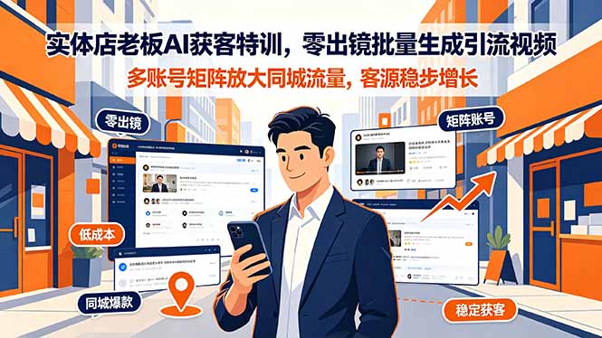 实体店老板AI获客特训，零出镜批量生成引流视频，多账号矩阵放大同城流量，客源稳步增长-孔明聊项目