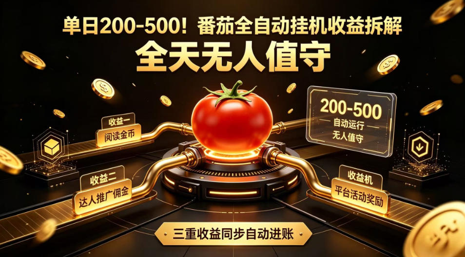 单日200-500！番茄全自动挂G收益拆解，全天无人值守，矩阵操作收益翻倍【揭秘】-孔明聊项目