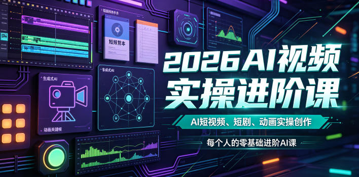 2026AI视频实操进阶课，AI短视频、短剧、动画实操创作，每个人的零基础进阶ai课-孔明聊项目