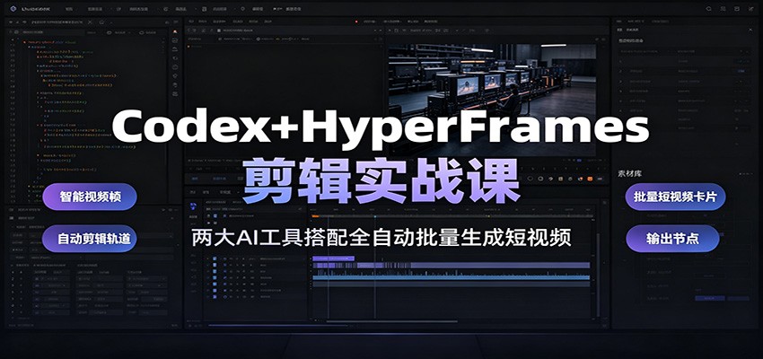 Codex+HyperFrames剪辑实战课：两大AI工具搭配全自动批量生成短视频-孔明聊项目