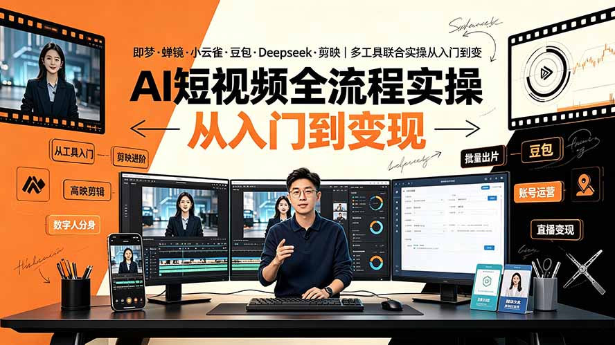 AI短视频全流程实操：即梦·蝉镜·小云雀·豆包·Deepseek·剪映｜多工具联合实操从入门到变现-孔明聊项目