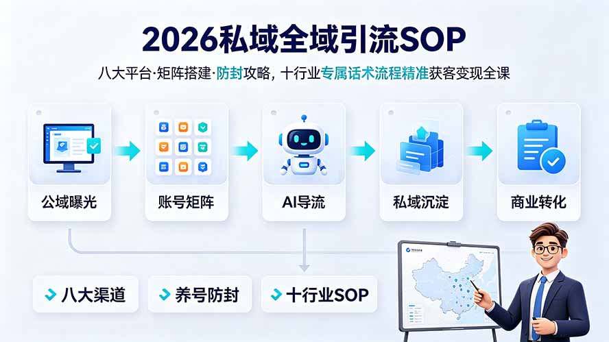 2026私域全域引流SOP｜八大平台·矩阵搭建·防封攻略，十行业专属话术流程精准获客变现全课-孔明聊项目