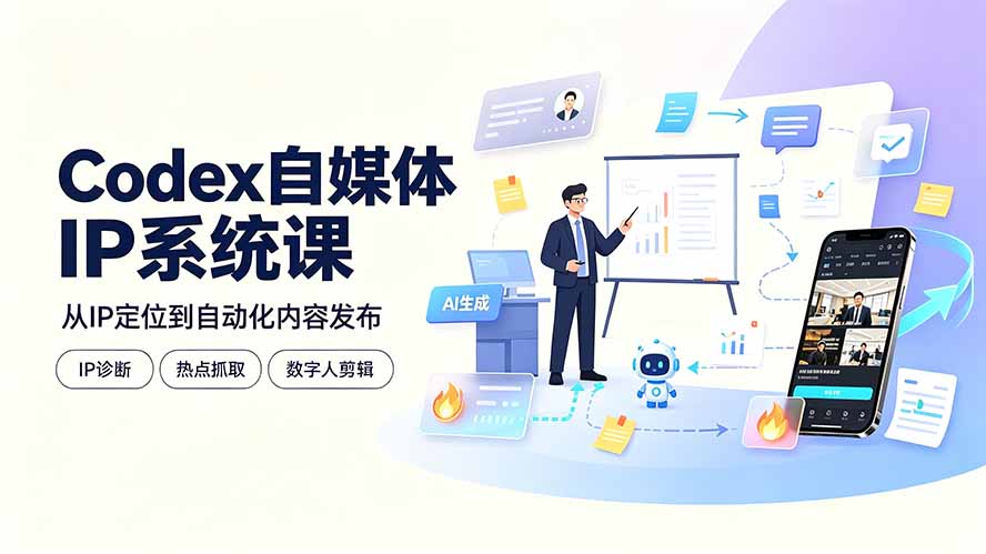 Codex自媒体IP系统课：IP诊断/热点抓取/IP蒸馏 Skill，爆款复刻数字人多平台自动发布教程-孔明聊项目