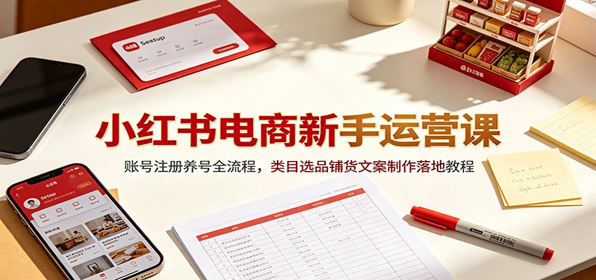 小红书电商新手运营课：账号注册养号全流程，类目选品铺货文案制作落地教程-孔明聊项目