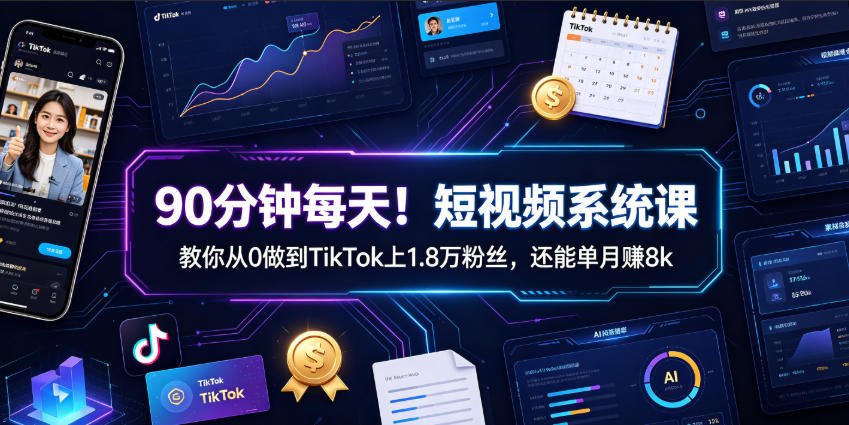 90分钟每天！短视频系统课教你从0做到TikTok上1.8万粉丝，还能单月賺8k【原创双语字幕】-孔明聊项目