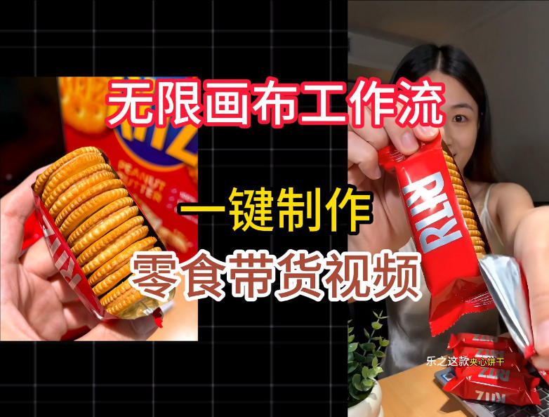 无限画布工作流一键制作零食带货视频，操作简单实操教学-孔明聊项目
