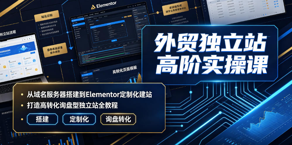 外贸独立站高阶实操课｜从域名服务器搭建到Elementor定制化建站，打造高转化询盘型独立站全教程-孔明聊项目