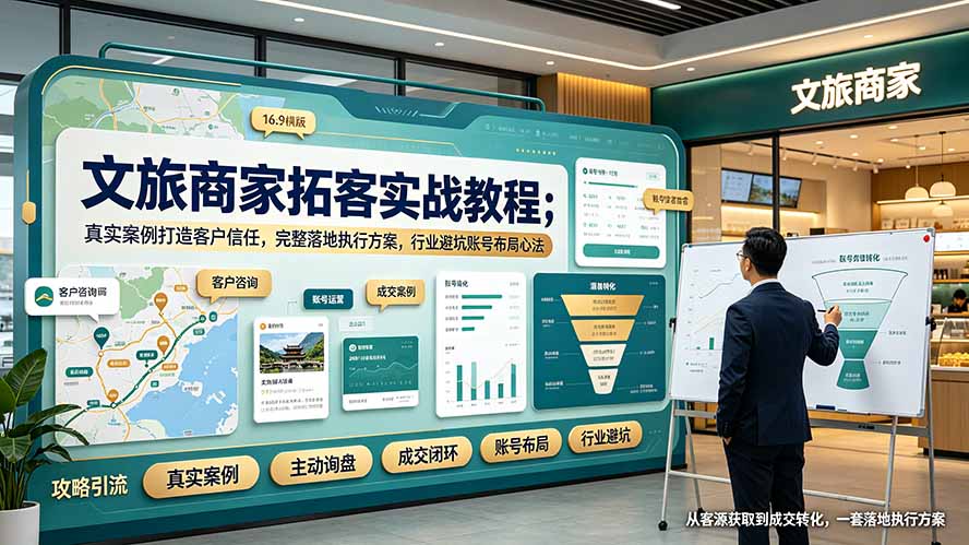 文旅商家拓客实战教程；真实案例打造客户信任，完整落地执行方案，行业避坑账号布局心法-孔明聊项目