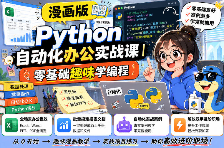 漫画版Python自动化办公实战课|零基础趣味学编程,全场景办公提效、批量搞定报表文档、解放双手进阶职场-孔明聊项目