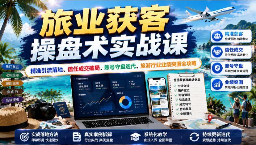 旅业获客操盘术实战课｜精准引流落地、信任成交破局、账号守盘迭代、旅游行业业绩突围全攻略-孔明聊项目
