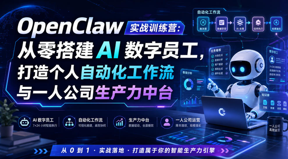 OpenClaw实战训练营：从零搭建AI数字员工，打造个人自动化工作流与一人公司生产力中台-孔明聊项目