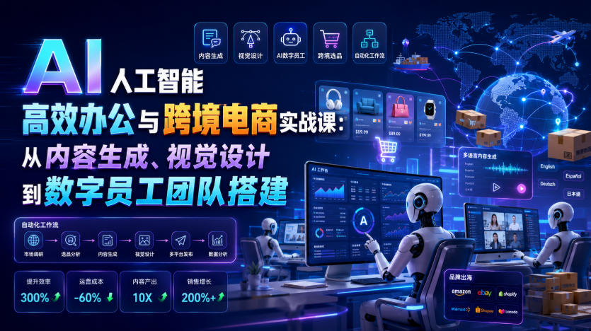 AI人工智能高效办公与跨境电商实战课：从内容生成、视觉设计到数字员工团队搭建-孔明聊项目