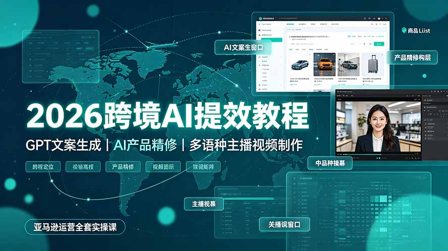 2026跨境AI提效教程·GPT文案生成｜AI产品精修｜多语种主播视频制作，亚马逊运营全套实操课-孔明聊项目