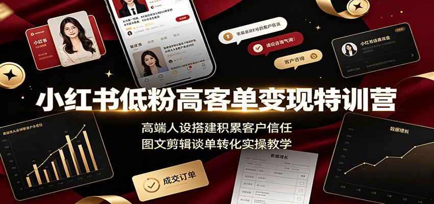 小红书低粉高客单变现特训营：高端人设搭建积累客户信任，图文剪辑谈单转化实操教学-孔明聊项目
