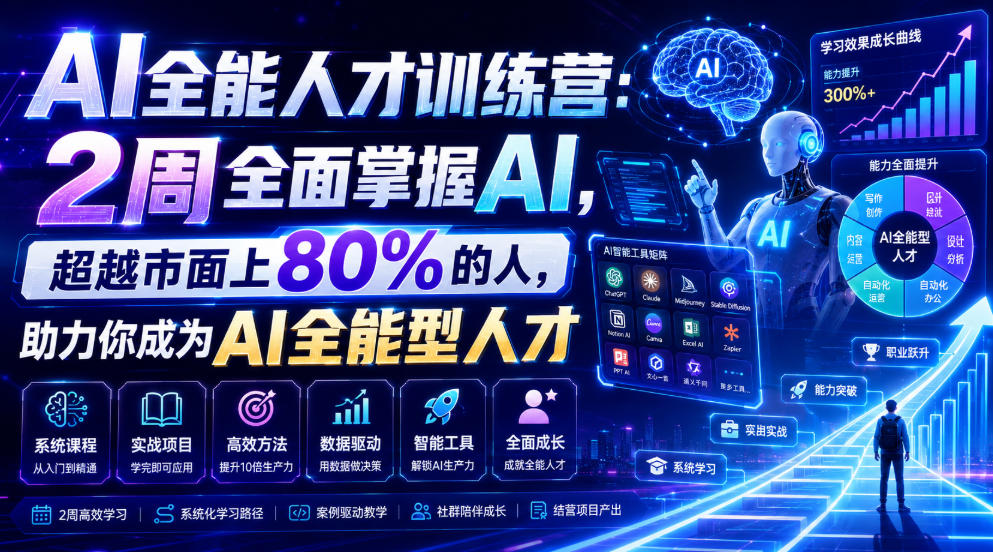 AI全能人才训练营：2周全面掌握AI，超越市面上80%的人，助力你成为AI全能型人才-孔明聊项目
