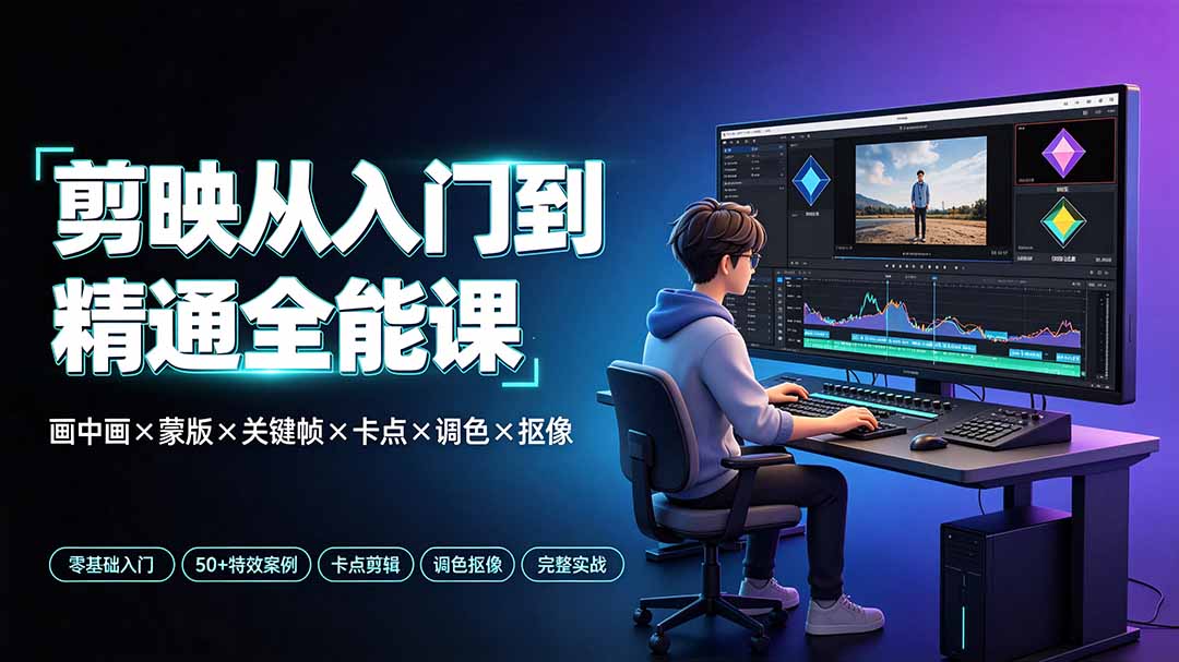 剪映从入门到精通全能课：画中画×蒙版×关键帧×卡点×调色×抠像，一站式掌握剪辑核心技能-孔明聊项目