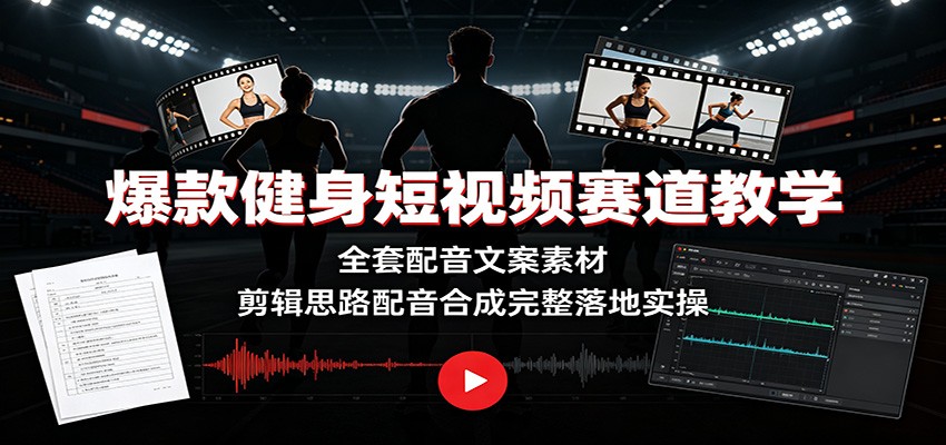 爆款健身短视频赛道教学：全套配音文案素材，剪辑思路配音合成完整落地实操-孔明聊项目