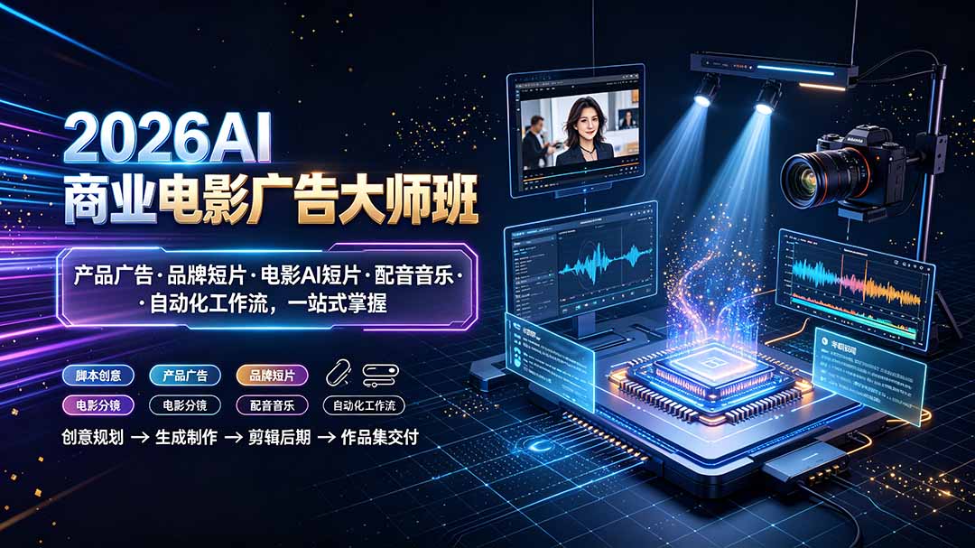2026AI商业电影广告大师班：产品广告·品牌短片·电影AI短片·配音音乐·自动化工作流，一站式掌握-孔明聊项目