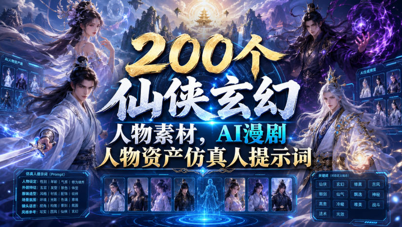 200个仙侠玄幻人物素材，AI漫剧人物资产仿真人提示词-孔明聊项目