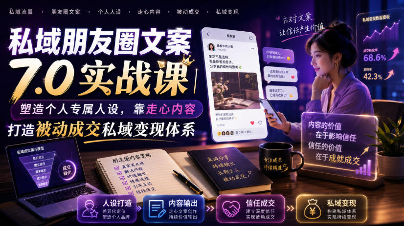 私域朋友圈文案7.0实战课|塑造个人专属人设,靠走心内容打造被动成交私域变现体系-孔明聊项目
