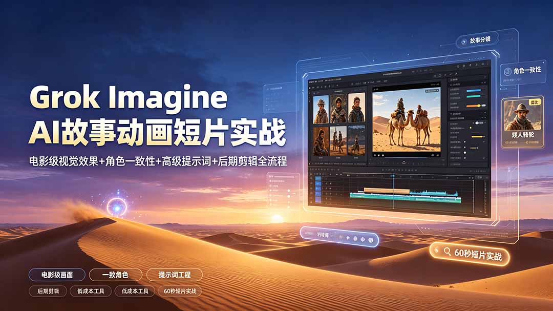 Grok Imagine AI故事动画短片实战：电影级视觉效果+角色一致性+高级提示词+后期剪辑全流程-孔明聊项目