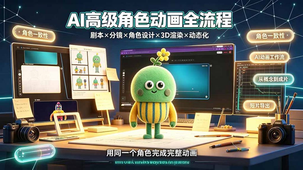 AI高级角色动画全流程:剧本×分镜×角色设计×3D渲染×动态化,从概念到成片一站式教学-孔明聊项目