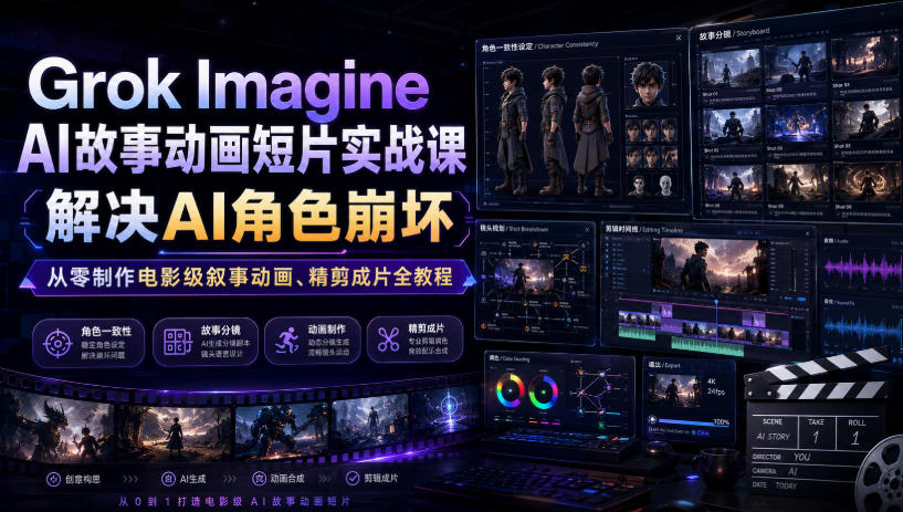 Grok Imagine AI故事动画短片实战课｜解决AI角色崩坏，从零制作电影级叙事动画、精剪成片全教程(中英字幕)-孔明聊项目