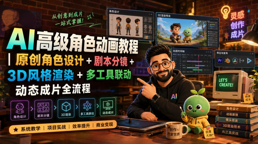 AI高级角色动画教程｜原创角色设计+剧本分镜+3D风格渲染+多工具联动动态成片全流程【中英字幕】-孔明聊项目