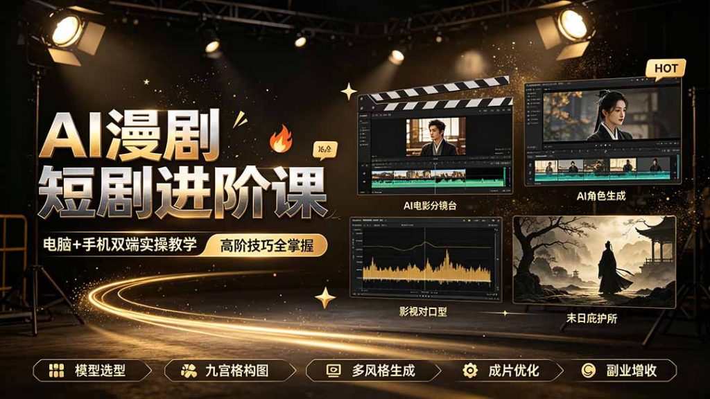 AI漫剧短剧进阶课｜电脑+手机双端实操教学｜影视剧对口型人物吃瓜×解压末日庇护所全程讲解，高阶技巧全掌握-孔明聊项目